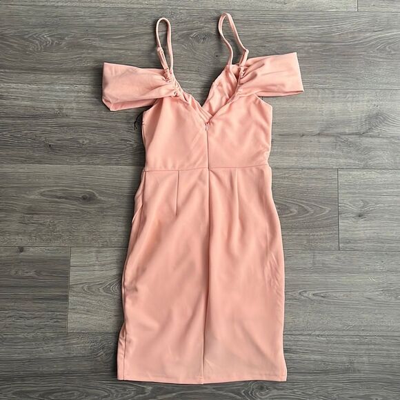 SUPERDOWN Brenda Draped Mini Dress XS Tulip Hem Pink Feminine Party 90s Revolve - Picture 9 of 11